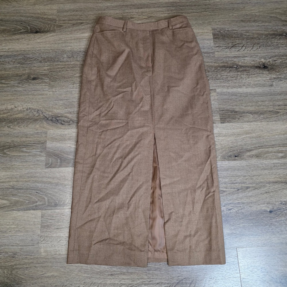 Jones New York Country Womens 8 Maxi Skirt Brown 100% Wool Front Slit Lined Long